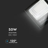 V-Tac Reflector LED Solar V-Tac 50W 6000K IP65 cu Telecomandă, Temporizator și Senzor Auto, 4200 lm