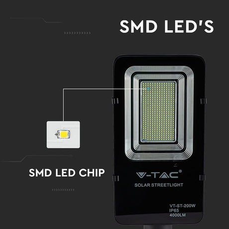 V-Tac Corp Iluminat Stradal LED Solar V-Tac 50W 6000K IP65, 4000lm, cu Panou Solar și Telecomandă