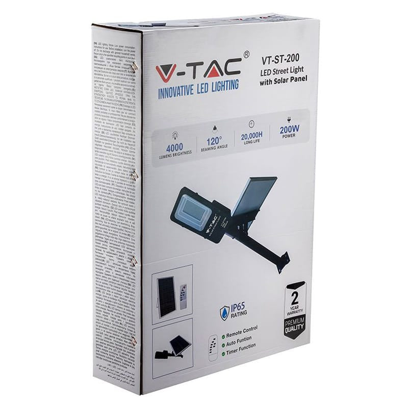 V-Tac Corp Iluminat Stradal LED Solar V-Tac 50W 6000K IP65, 4000lm, cu Panou Solar și Telecomandă