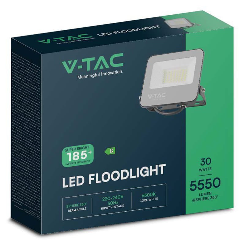 V-Tac REFLECTOR LED SMD 30W 185LM/W 6500K IP65  CIP SAMSUNG - NEGRU/GRI