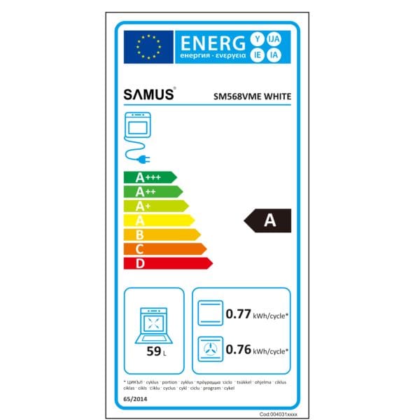 Samus Aragaz Aragaz Samus SM568VME WHITE | 4 Arzatoare, Gaz, Capac Sticla, Alb, 50x60x85cm