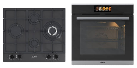 Samus Pachet built in Pachet Built In Samus PACHET SAMUS-ONL53 | Cuptor SC634GDT15H, 74L, Clasa A+, autocuratare catalitica + Plita PSG-64SMGN2, 4 arzatoare, aprindere electrica, , sticla neagra mata
