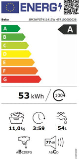 Masina de spalat rufe Beko BM3WFST411415W | 11kg, 1400 RPM, 15 programe, Clasa A, Alb, 63x60x84.5cm