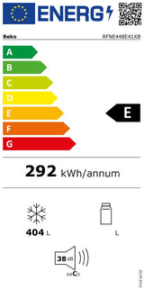 Congelator Beko RFNE448E41XB | 448L, NoFrost, Clasa E, Metal Look, 8 Compartimente, 70x76.8x191.2cm