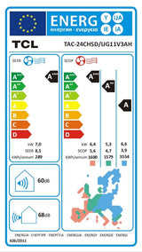 TCL Aparat aer conditionat Aparat de aer conditionat TCL BreezeIN 2.0 TAC-24CHSD/UG11V3AH, 24000BTU, Clasa A+++/A++, Inverter, Incalzire, Fast Cooling & Heating, Functie ECO Mode, I-Feel, Mod Sleep, 4 Way AirFlow, Dry Mode, Flux de aer 3D, Timer 24H, R32, WiFi