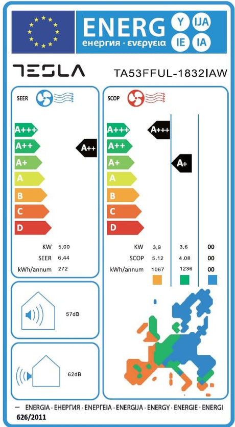 Tesla Aparat aer conditionat Aparat de aer conditionat Tesla Select TA53FFUL-1832IAW, 18000 BTU, Clasa A++, Inverter, Incalzire, Turbo, I Feel, Functie Antifungica, Autocuratare, Timer, Filtru lavabil, Carcasa anti-rugina, R32, WiFi