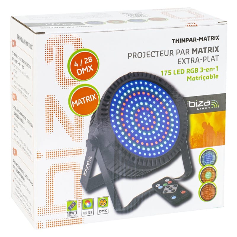 Ibiza Light Proiector LED PAR Ibiza Light THINPAR RGB 175 LED 3in1, DMX 4/28 canale, Matrix, 48W, telecomandă inclusă