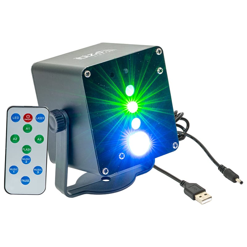 Ibiza Light Mini Laser Ibiza Light 160 mW cu Efect LED RGB 3W, baterie reîncărcabilă și telecomandă