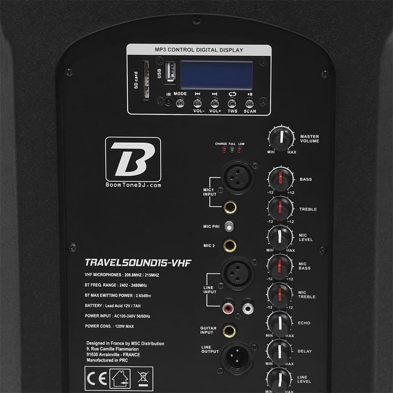 BoomTone DJ Boxă Portabilă PA BoomTone DJ TravelSound15-VHF 15” 350W RMS, Bluetooth/USB/SD/FM, 2 Microfoane VHF incluse