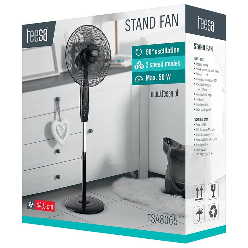Teesa Ventilator Ventilator Picior Teesa TSA8065 | Cu Telecomanda, 3 Viteze, Timer