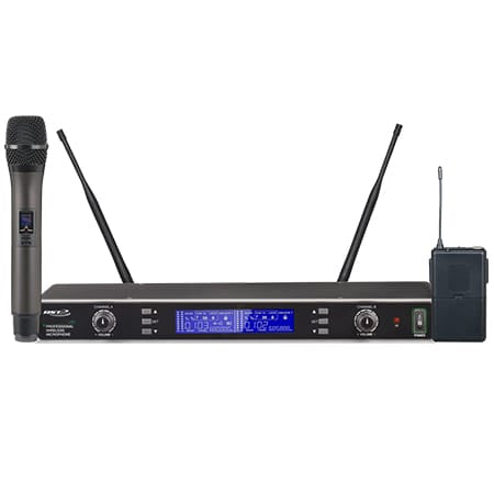 BST Set microfoane wireless BST UHF 2 canale, 16 frecvente/canal, microfon de mana + microfon casca cu bodypack, 863–865 MHz