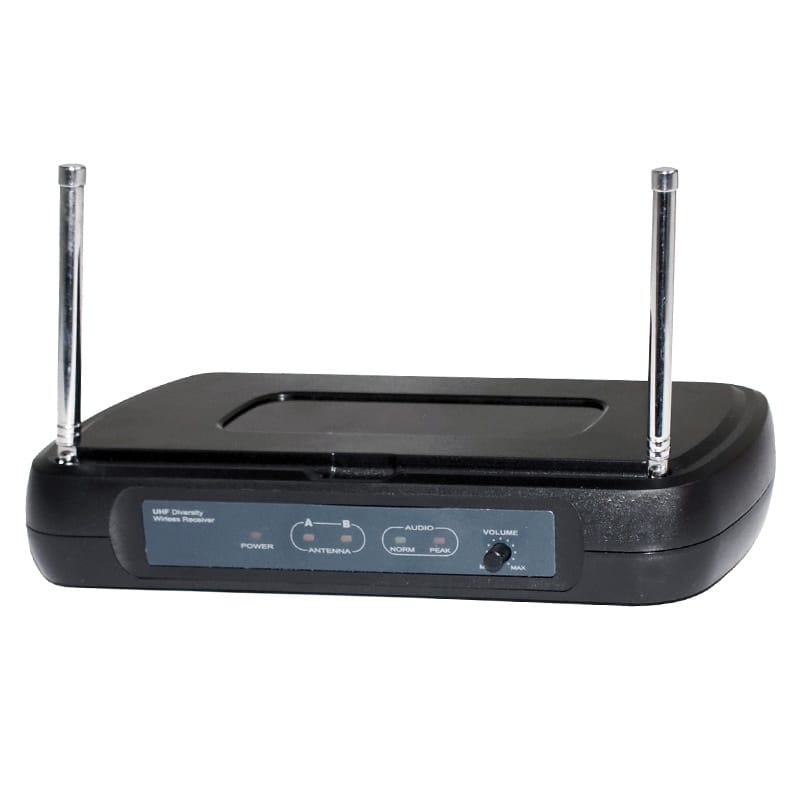 BST Microfon wireless profesional tip cască BST UHF 647,7 MHz, set cu receptor, control volum și mute