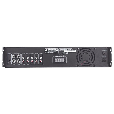 BST Amplificator linie 100V BST 120W, 3 intrări microfon, 2 AUX, phantom +48V, montaj rack 19” 2U