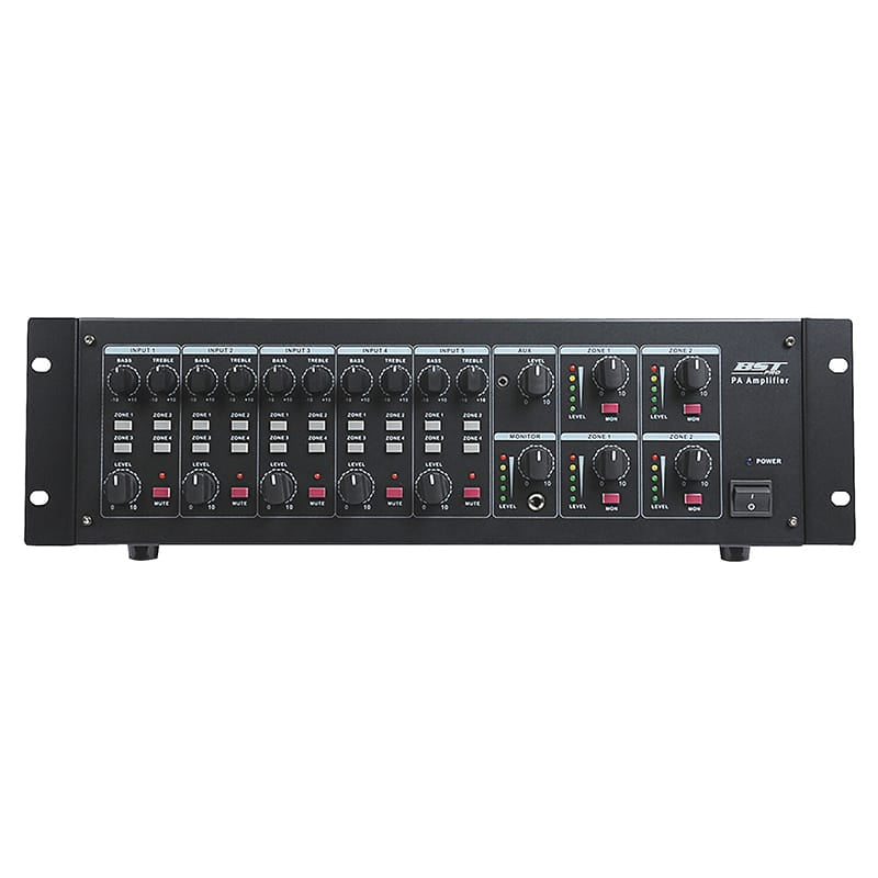 BST Mixer amplificat BST 4 zone 4x60W, 5 canale, 100V/70V/4-8Ω, phantom +48V, rack 19” 3U