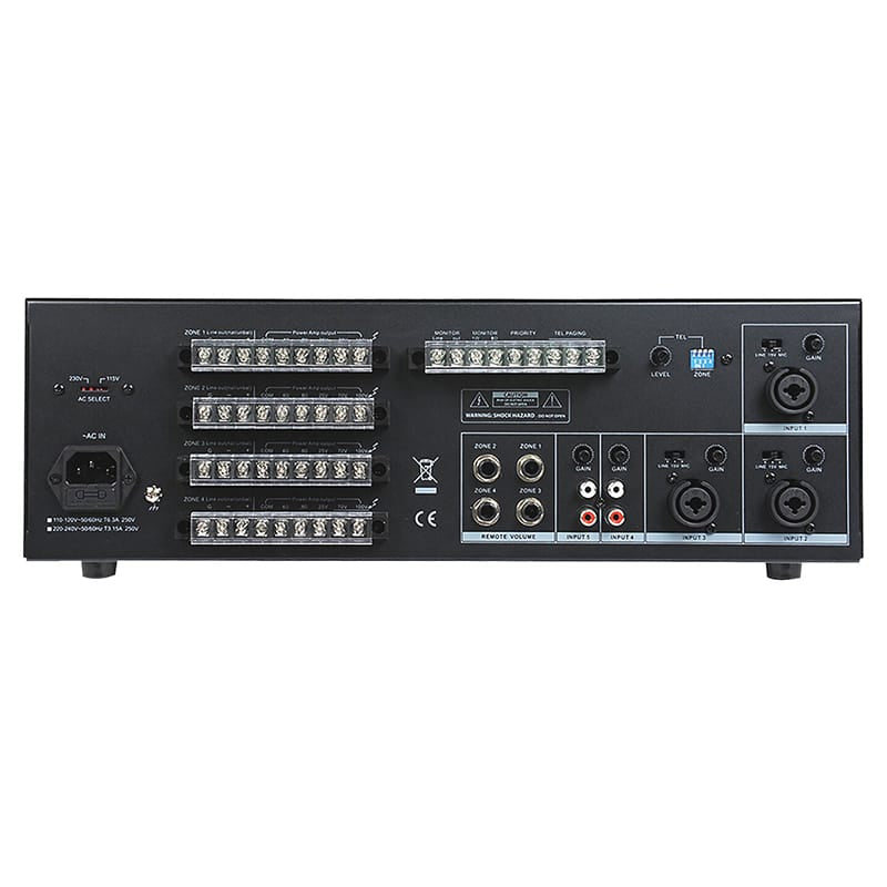 BST Mixer amplificat BST 4 zone 4x60W, 5 canale, 100V/70V/4-8Ω, phantom +48V, rack 19” 3U