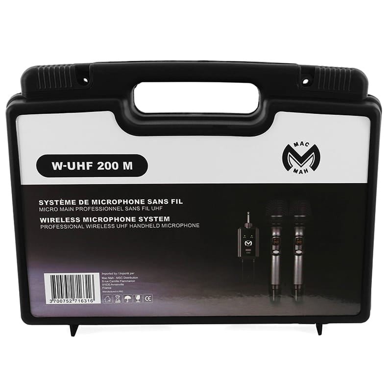 Mac Mah Set 2 Microfoane Wireless UHF Mac Mah W UHF 200 M, 2 Canale, 660-690 MHz, Receptor Plug-in, 80 m, Reincarcabil