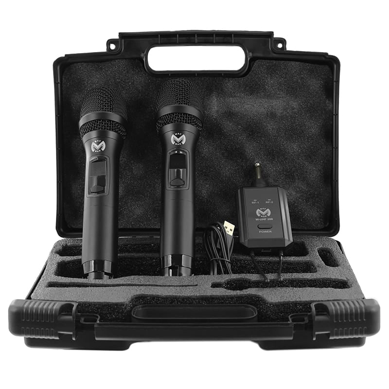Mac Mah Set 2 Microfoane Wireless UHF Mac Mah W UHF 200 M, 2 Canale, 660-690 MHz, Receptor Plug-in, 80 m, Reincarcabil