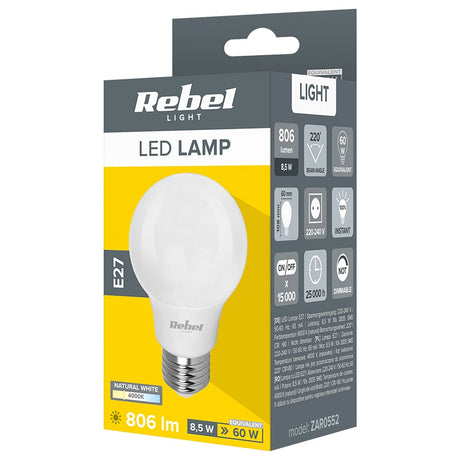 Rebel BEC LED A60 E27 8.5W 4000K 230V REBEL