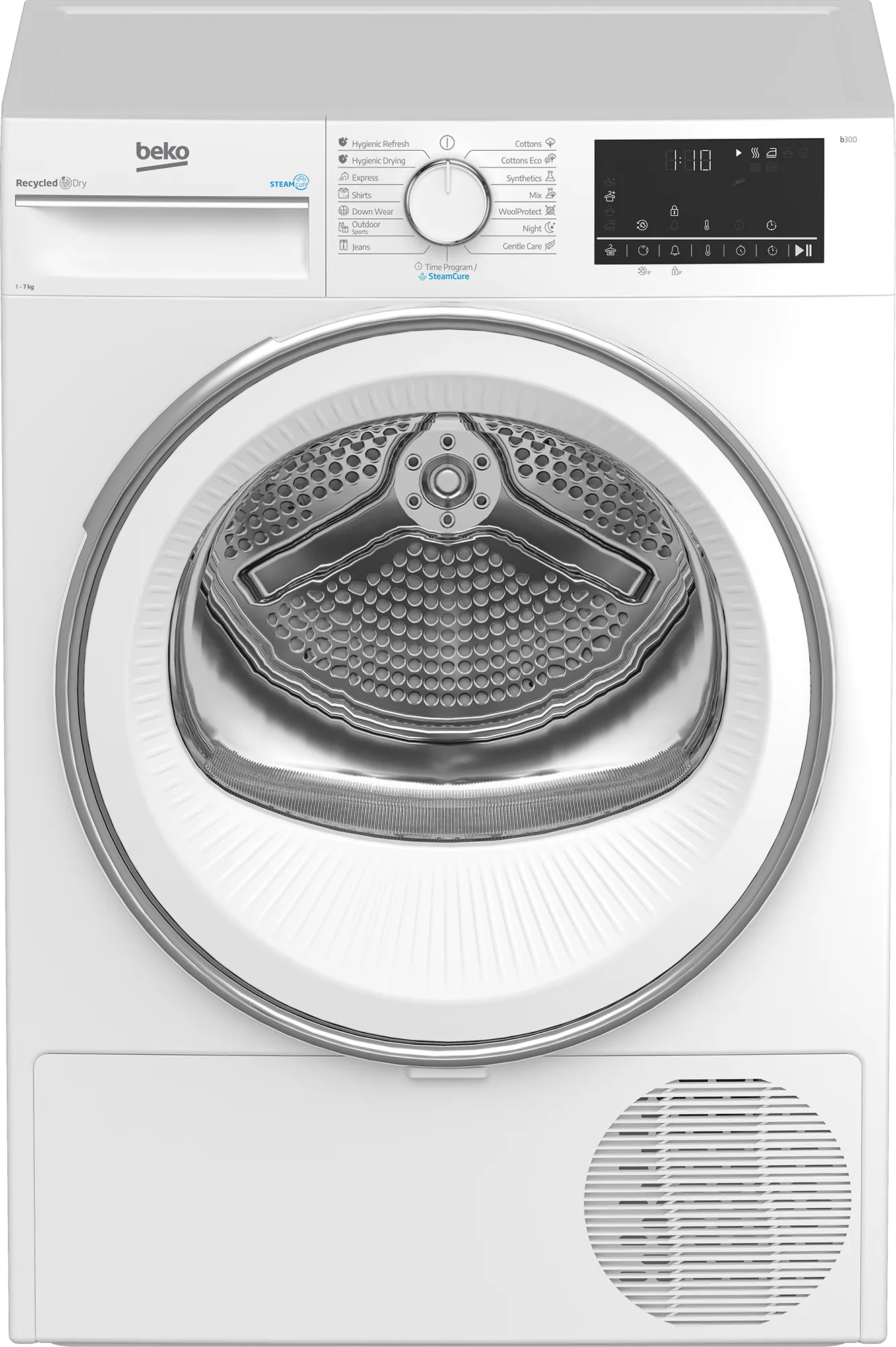 BEKO Uscator de rufe cu pompa de caldura Beko, 7 kg, Clasa C, 15 programe, motor ProSmartInverter, display, SteamCure, OptiSense, Alb