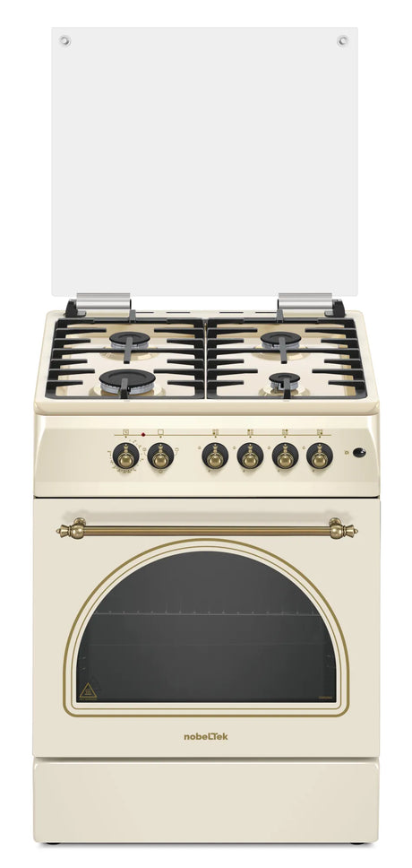NobeLTek Cooking Aragaz rustic Nobeltek, 60x60, plita gaz, cuptor electric, aprindere electrica, iluminare cuptor, gratare fonta, echipat cu diuze GPL, diuze GN de schimb, bej