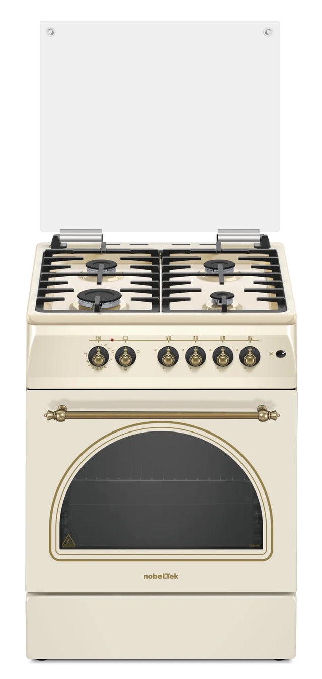 NobeLTek Cooking Aragaz rustic Nobeltek, 60x60, plita gaz, cuptor electric, aprindere electrica, iluminare cuptor, gratare fonta, echipat cu diuze GPL, diuze GN de schimb, bej