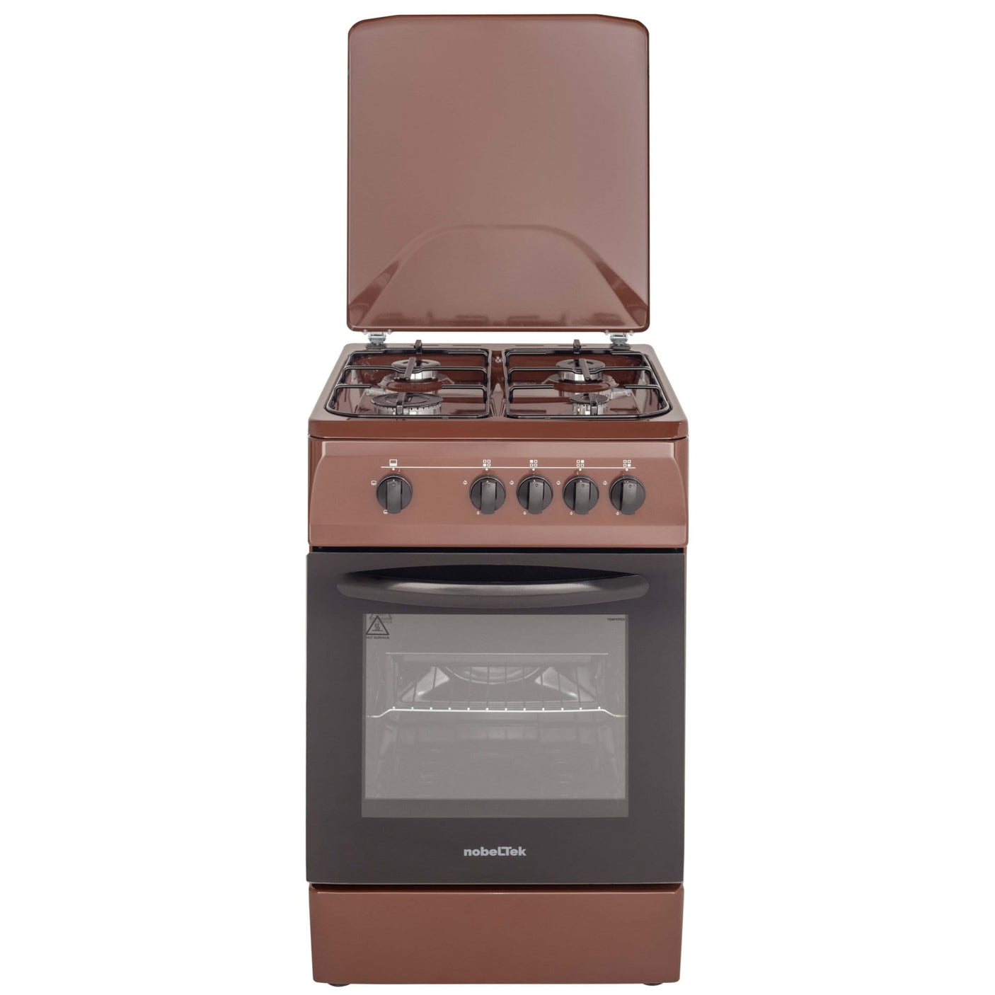 NobeLTek Cooking Aragaz Nobeltek, 50x60, plita si cuptor pe gaz, siguranta plita si cuptor, echipat cu diuze GPL, diuze GN de schimb, capac tabla, maro