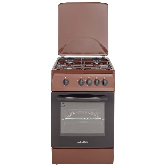 NobeLTek Cooking Aragaz Nobeltek, 50x60, plita si cuptor pe gaz, siguranta plita si cuptor, echipat cu diuze GPL, diuze GN de schimb, capac tabla, maro