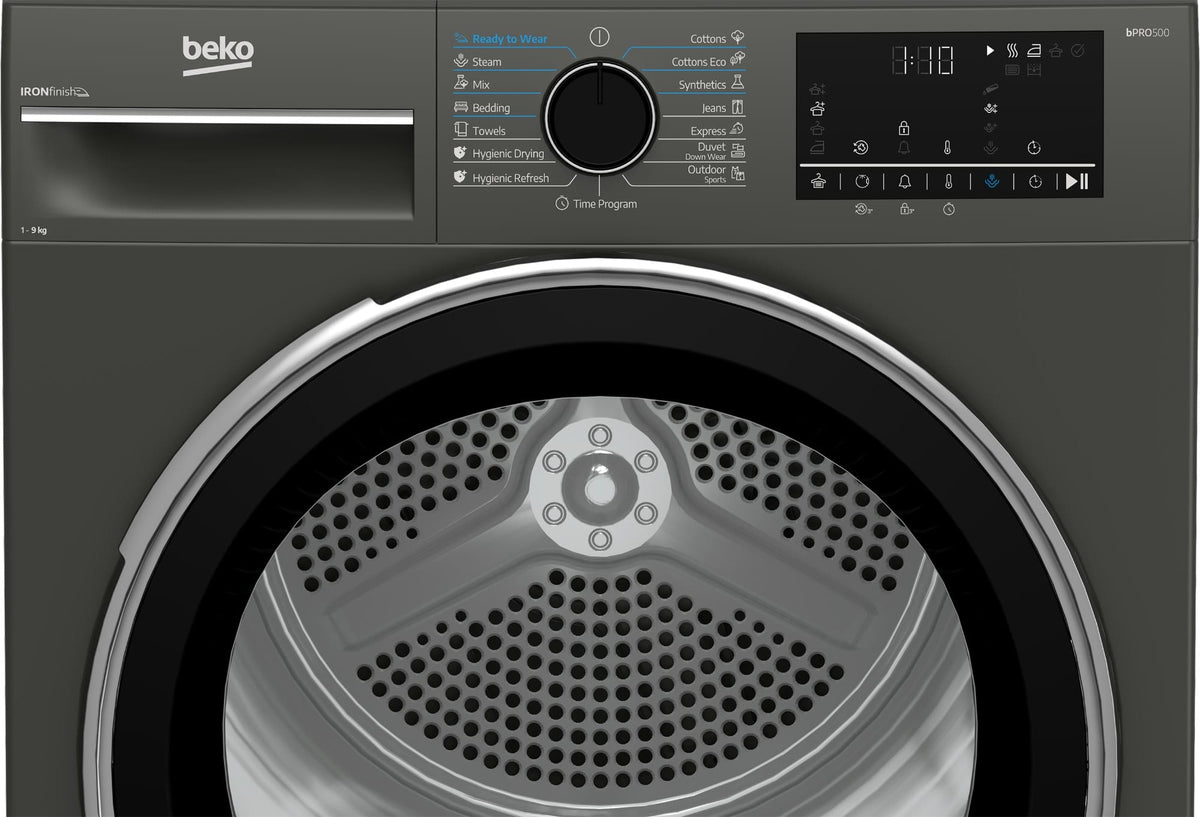 Beko Uscator de rufe Uscator de rufe Beko B3T49233MEU | 9kg, Pompa de caldura, Clasa D, 15 programe, Manhattan Grey