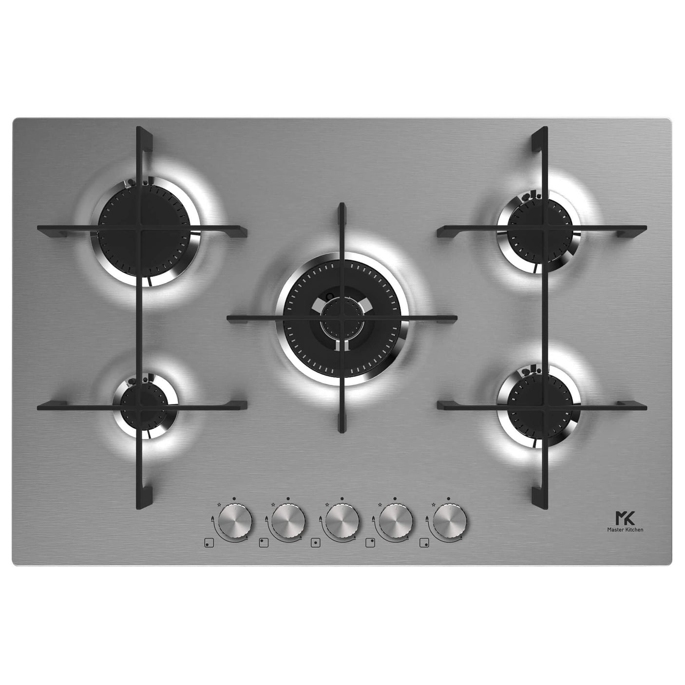 Master Kitchen Plita gaz Master Kitchen, gama Edge, design inox, 75 cm, 5 arzatoare plate, gratare fonta, arzator coroana tripla, aprindere integrata, sistem siguranta