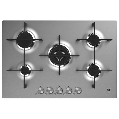Master Kitchen Plita gaz Master Kitchen, gama Edge, design inox, 75 cm, 5 arzatoare plate, gratare fonta, arzator coroana tripla, aprindere integrata, sistem siguranta