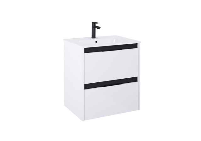 Set Mobilier Baie Roca Unik Alpine A852012606 | 60x46x56 cm, Lavoar + Corp Suspendat 2 Sertare Soft Close, Alb/Negru