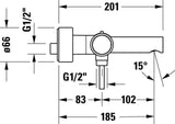 Duravit Baterie cada Duravit, Circle single lever bath mixer exposed installation, monocomanda, aparenta, cartus ceramic, diverter, crom