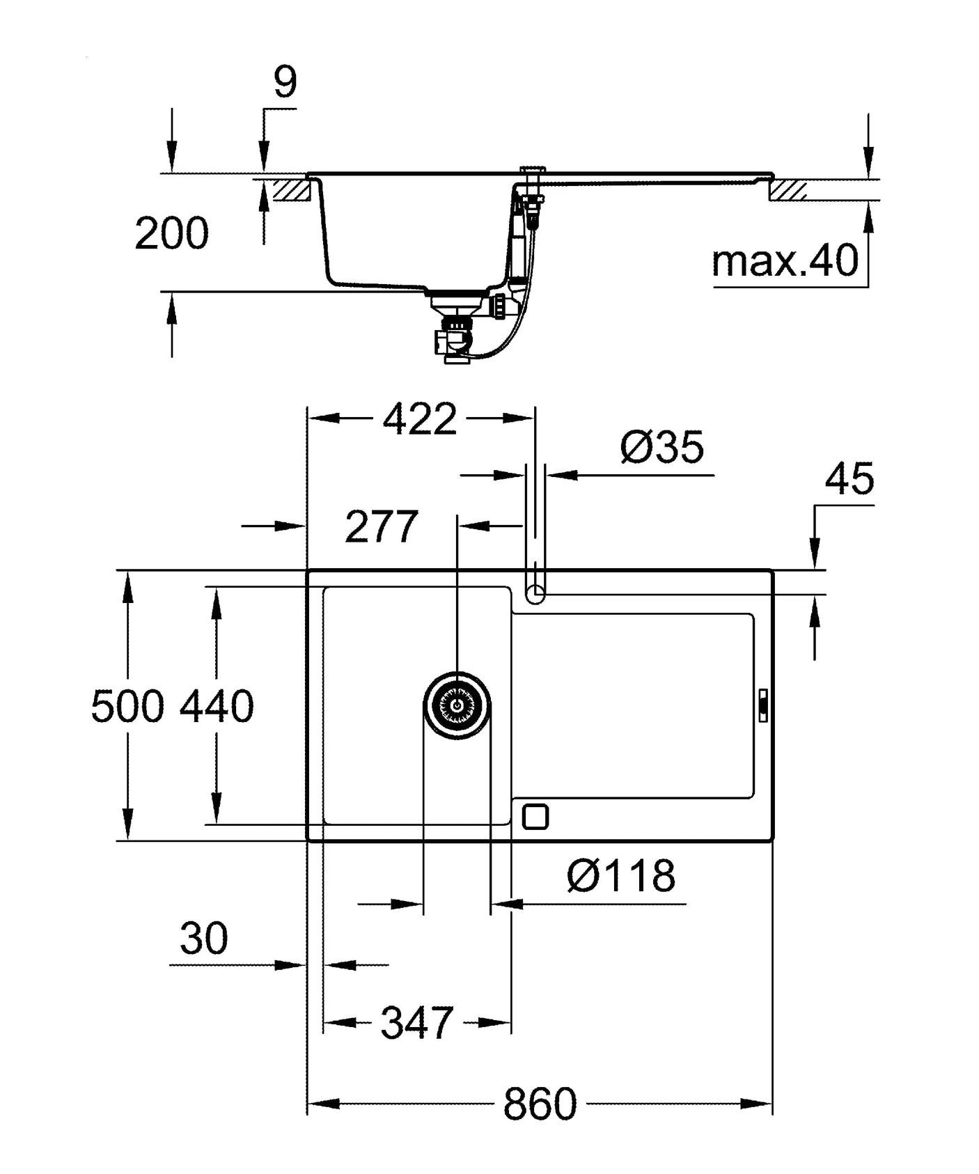 Grohe Chiuveta bucatarie Chiuveta Bucatarie Grohe 31644AP0 | 860x500mm, Granit Negru, Reversibil