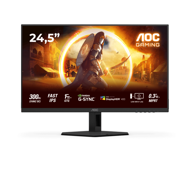 AOC Monitor AOC 24.5" 25G4SRE, Diagonal (inch): 24.5, Diagonal (cm): 62, Aspect ratio: 16:9, Panel: Fast IPS, Resolution: 1920x1080, Refresh Rate: 300Hz, Response time GtG: 1ms, Response time MPRT: 0.3ms,