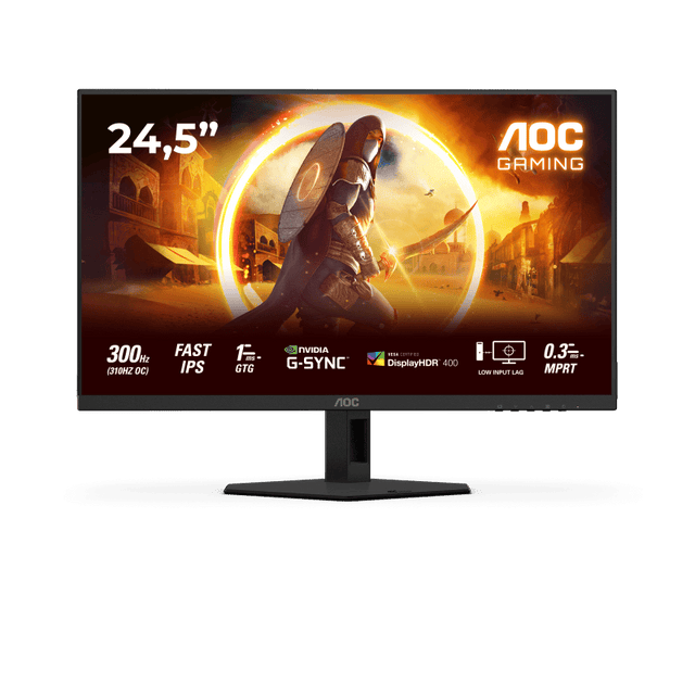 AOC Monitor AOC 24.5" 25G4SRE, Diagonal (inch): 24.5, Diagonal (cm): 62, Aspect ratio: 16:9, Panel: Fast IPS, Resolution: 1920x1080, Refresh Rate: 300Hz, Response time GtG: 1ms, Response time MPRT: 0.3ms,
