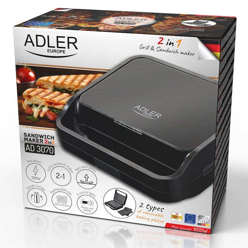 Adler Sandwich maker Sandwich Maker Adler AD3070B | 850W, Negru