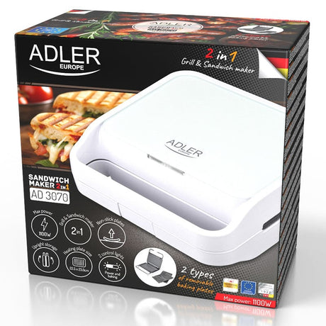 Adler Sandwich maker Sandwich Maker Adler AD3070W | 1100W, Alb
