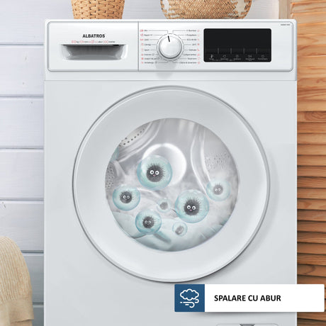 Albatros Masina de spalat rufe Mașină de spălat Albatros AWMI1495, 9 kg, Motor Inverter, 16 Programe, 1400 RPM, Clasa A-10%, reîncărcare în timpul spălării, alb