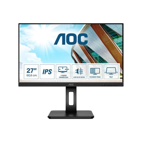 AOC Monitor AOC 27P2Q 27" pentru birou, productivitate și multimedia, conectivitate versatilă, ergonomic, compatibil VESA