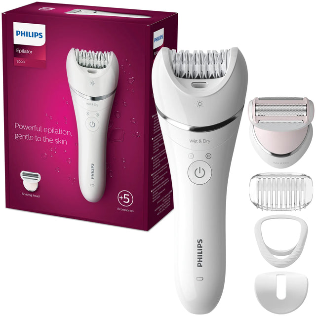 Philips Epilator PHILIPS Series 8000, 32 pensete, 2 viteze, alb