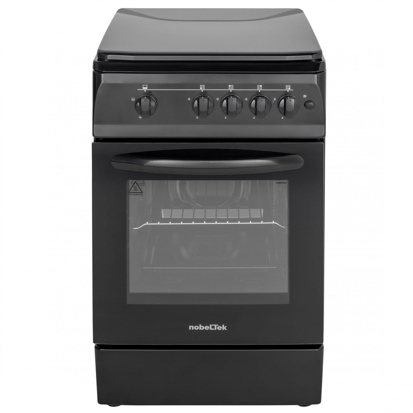 NobeLTek Cooking Aragaz Nobeltek, 50x60, plita si cuptor pe gaz, aprindere electrica, siguranta plita si cuptor, echipat cu diuze GPL, diuze GN de schimb, capac tabla, negru