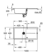 Grohe Chiuveta bucatarie Chiuveta Bucatarie Grohe 31641AP0 | 1000x500mm, Granit Negru, Reversibil