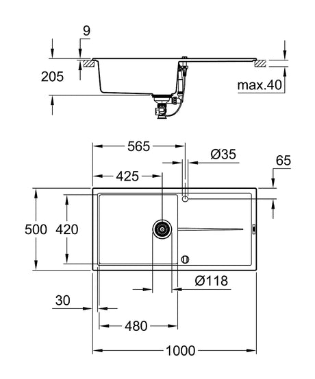 Grohe Chiuveta bucatarie Chiuveta Bucatarie Grohe 31641AP0 | 1000x500mm, Granit Negru, Reversibil