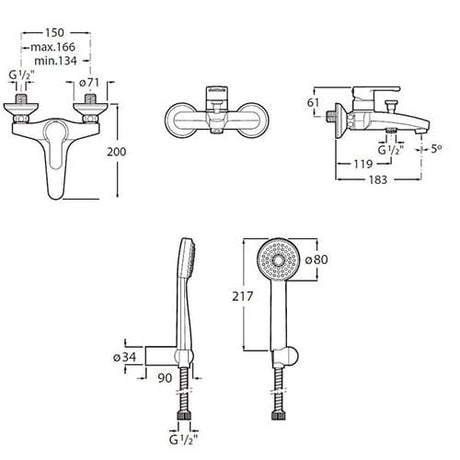 Roca Set 3 in 1 (baterie cada, baterie lavoar, set de dus) Arola 3in1, baterie cada, baterie lavoar, para de dus, furtun de dus, bara de dus, crom