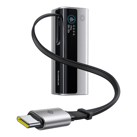 Baseus Baterie Baterie externa Baseus EnerGeek GR11 E0027B02 | 20000mAh, 145W, 2x USB-C, USB-A, Cablu retractabil, Argintiu
