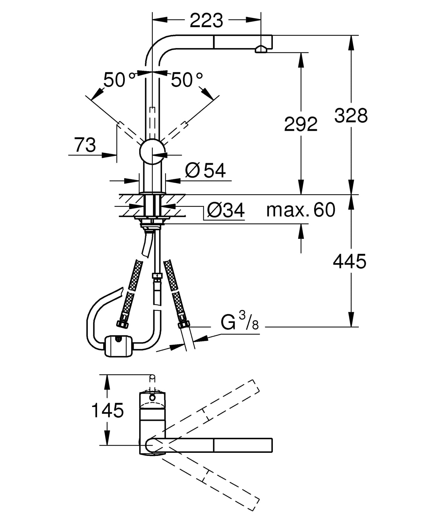 Grohe Baterie chiuveta Baterie Bucatarie Grohe 32168000 | Minta, Monocomanda, Dus Extractabil, Pipa Inalta, Crom