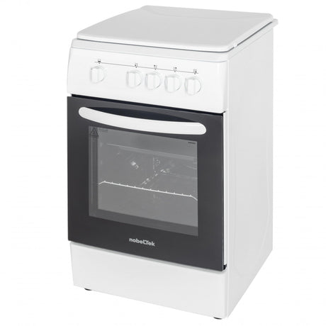 NobeLTek Cooking Aragaz Nobeltek, 50x60, plita si cuptor pe gaz, siguranta plita si cuptor, echipat cu diuze GPL, diuze GN de schimb, capac tabla, alb