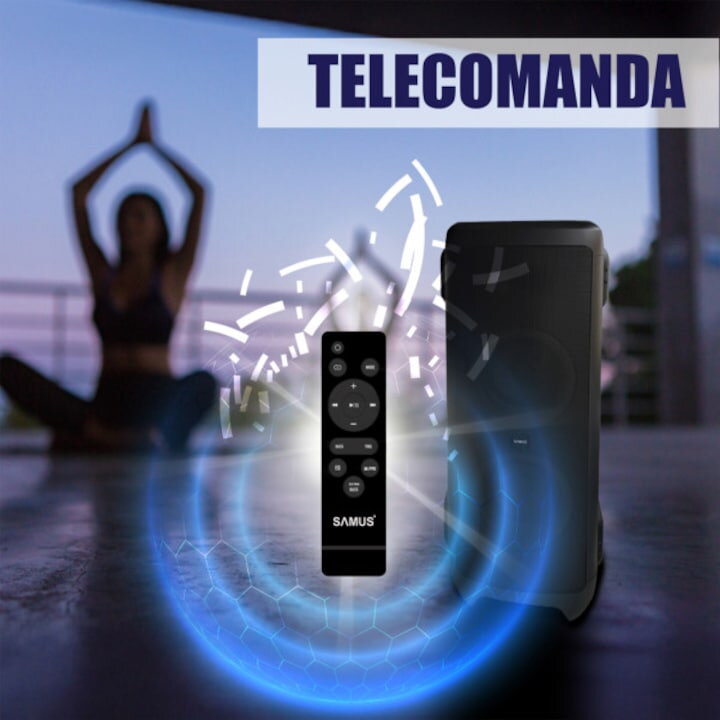 Boxa portabila+microfon fara fir Samus PRIME SOUND 370 - Putere RMS 280 W / de ieşire 370 W / PMPO 2800 W ▪ Subwoofer 1 x 10 inch▪Difuzoare: 2 medii x 6