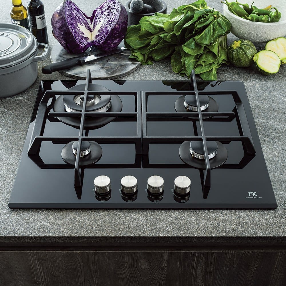 Master Kitchen Plita incorporabila Plita incorporabila Master Kitchen MKHG 6031ED-TCBK | 60 cm, 4 arzatoare, gratare fonta, sticla neagra