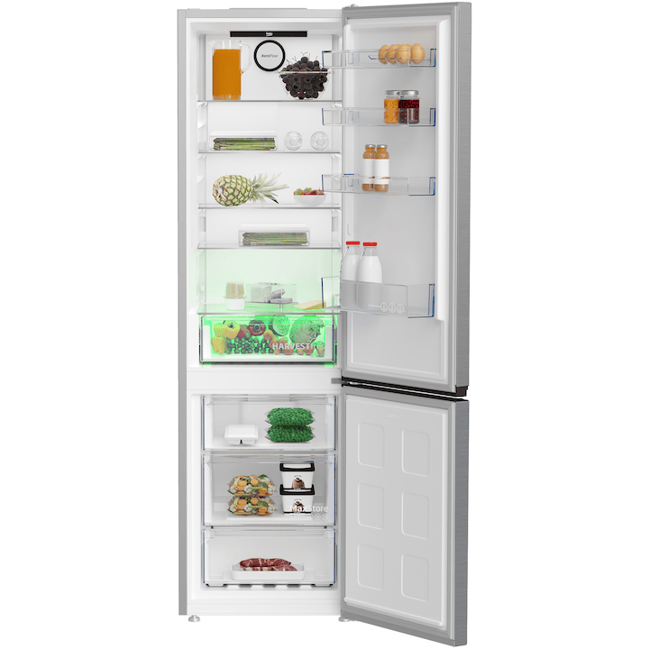Beko Combina frigorifica Combina frigorifica Beko B3RCNA404HXB | 407L, AeroFlow, HarvestFresh, E, Metal Look, 59.5x66.3x203.5cm